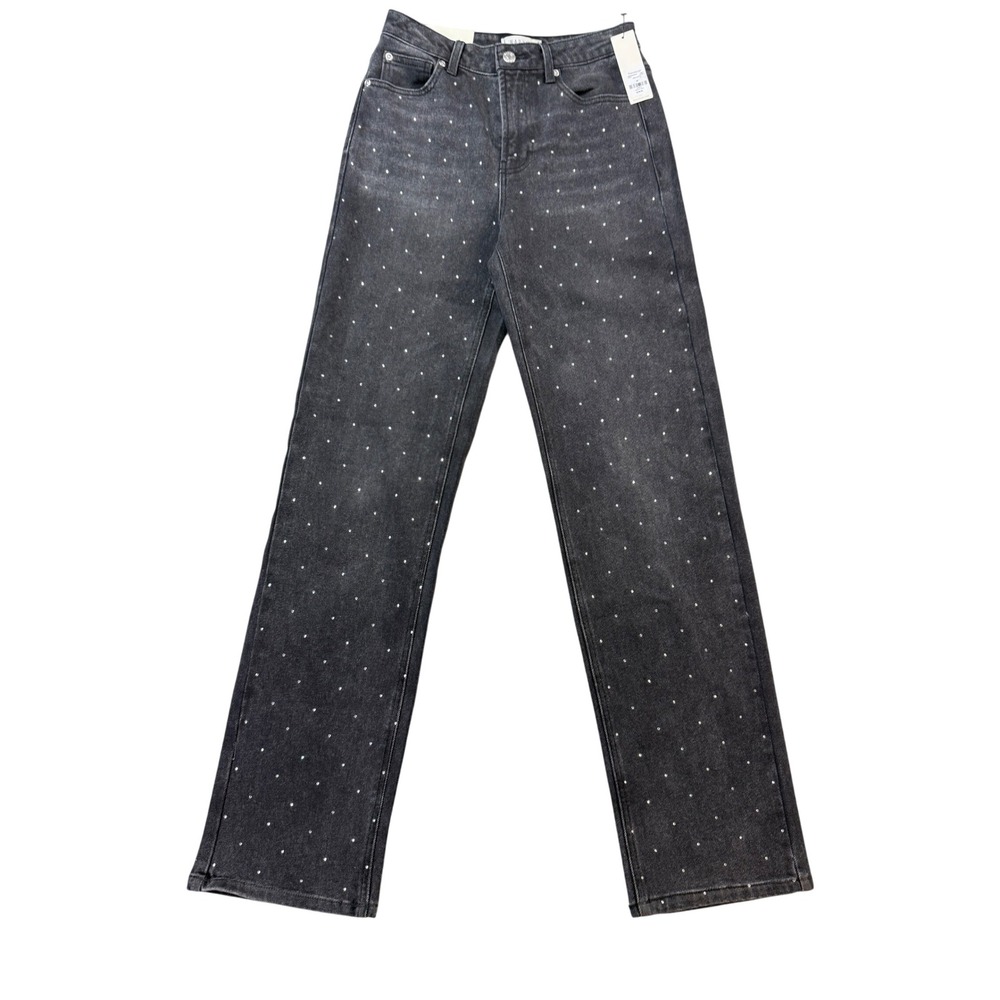 Harper Heritage Straight Jeans Women 25 Black New Rhinestone High Rise Straight